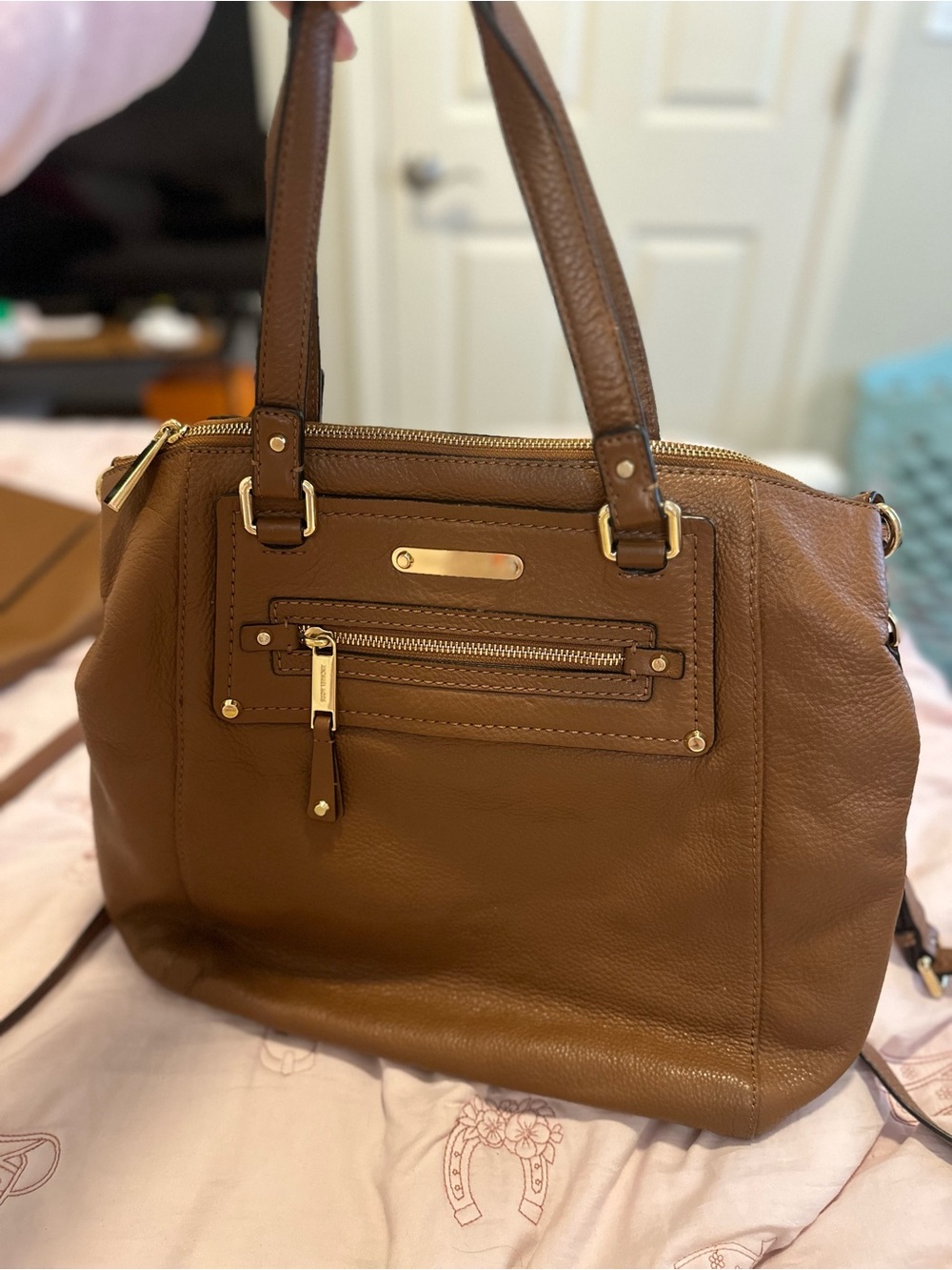 Michael Kors Brown Leather Satchel with Gold Hardware